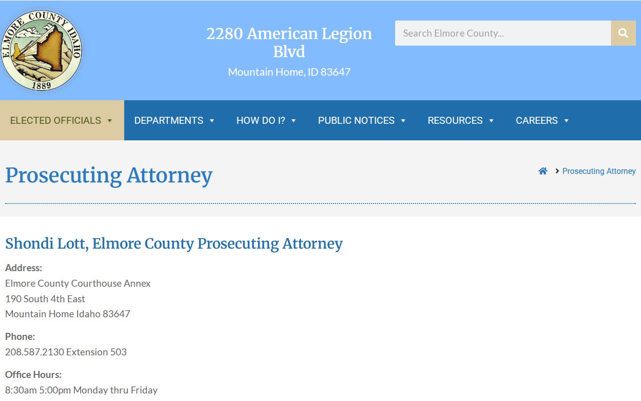 Elmore County criminal history prosecuting attorney office