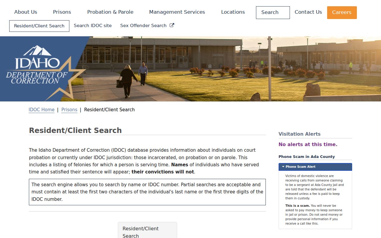 Elmore County criminal history IDOC resident client search