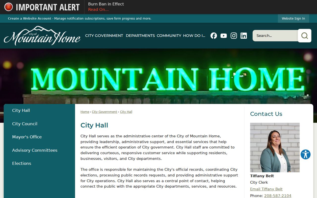 Mountain Home City Hall criminal record custodian context