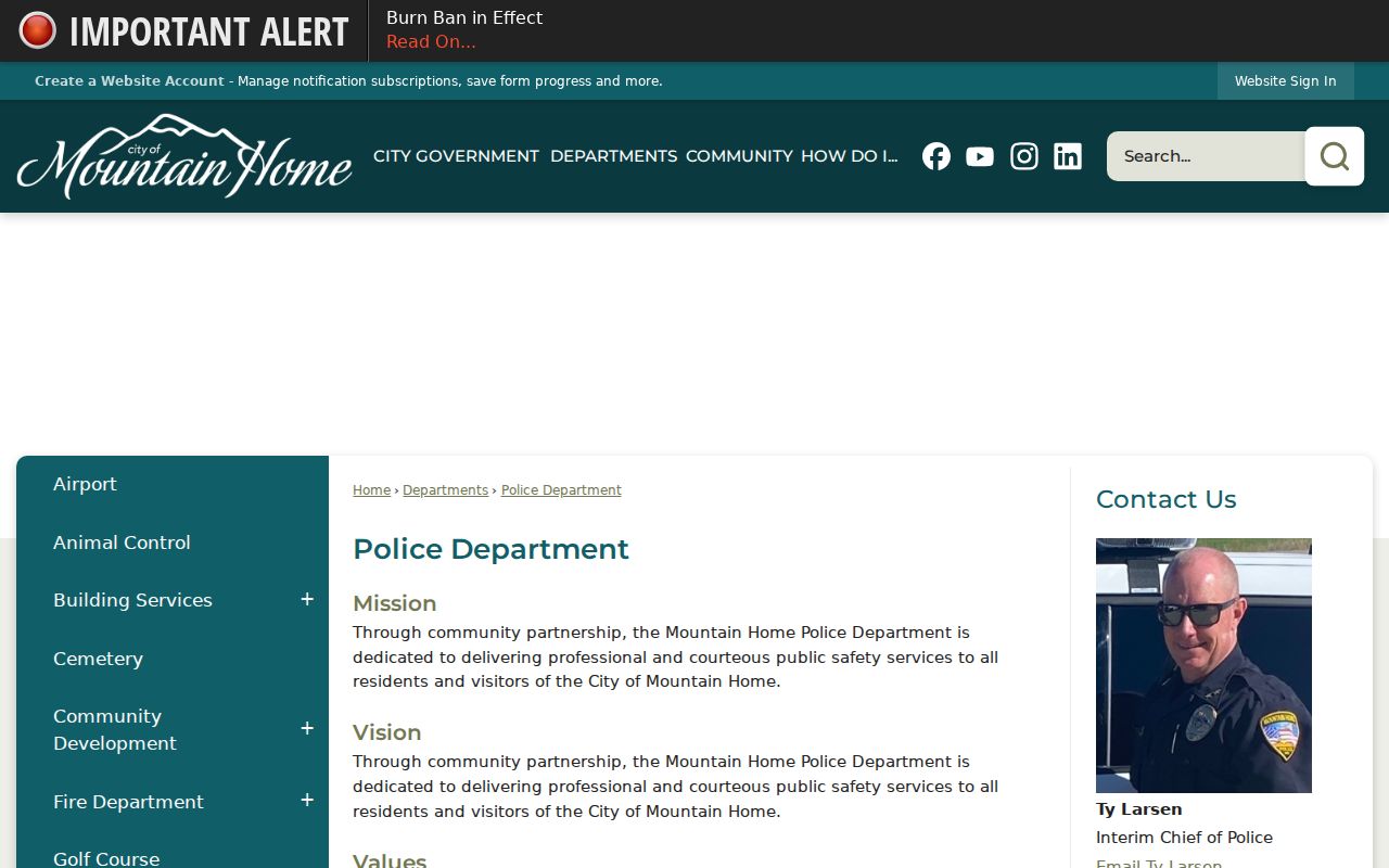 Mountain Home criminal history police records department page