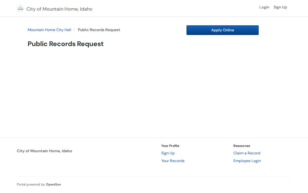 Mountain Home criminal record OpenGov request workflow